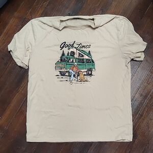 Cream Graphic Tee - Good Times Skeleton With Dog And Camper Van